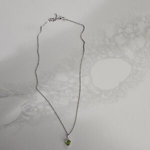 Heart Shaped Peridot Birthstone Necklace With Small Diamond